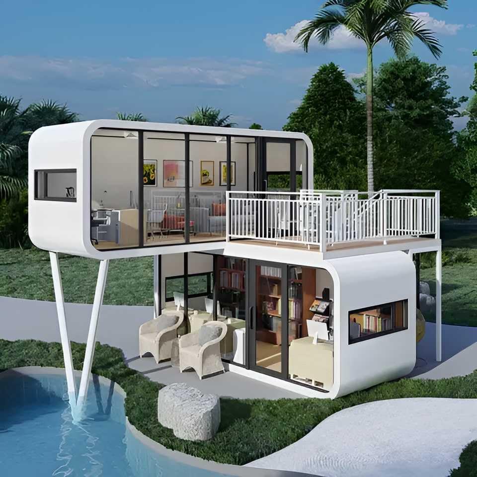 Detachable Luxury 2-Story Tiny House Pod: Space Apple Cabin with Kitchen and Bathroom