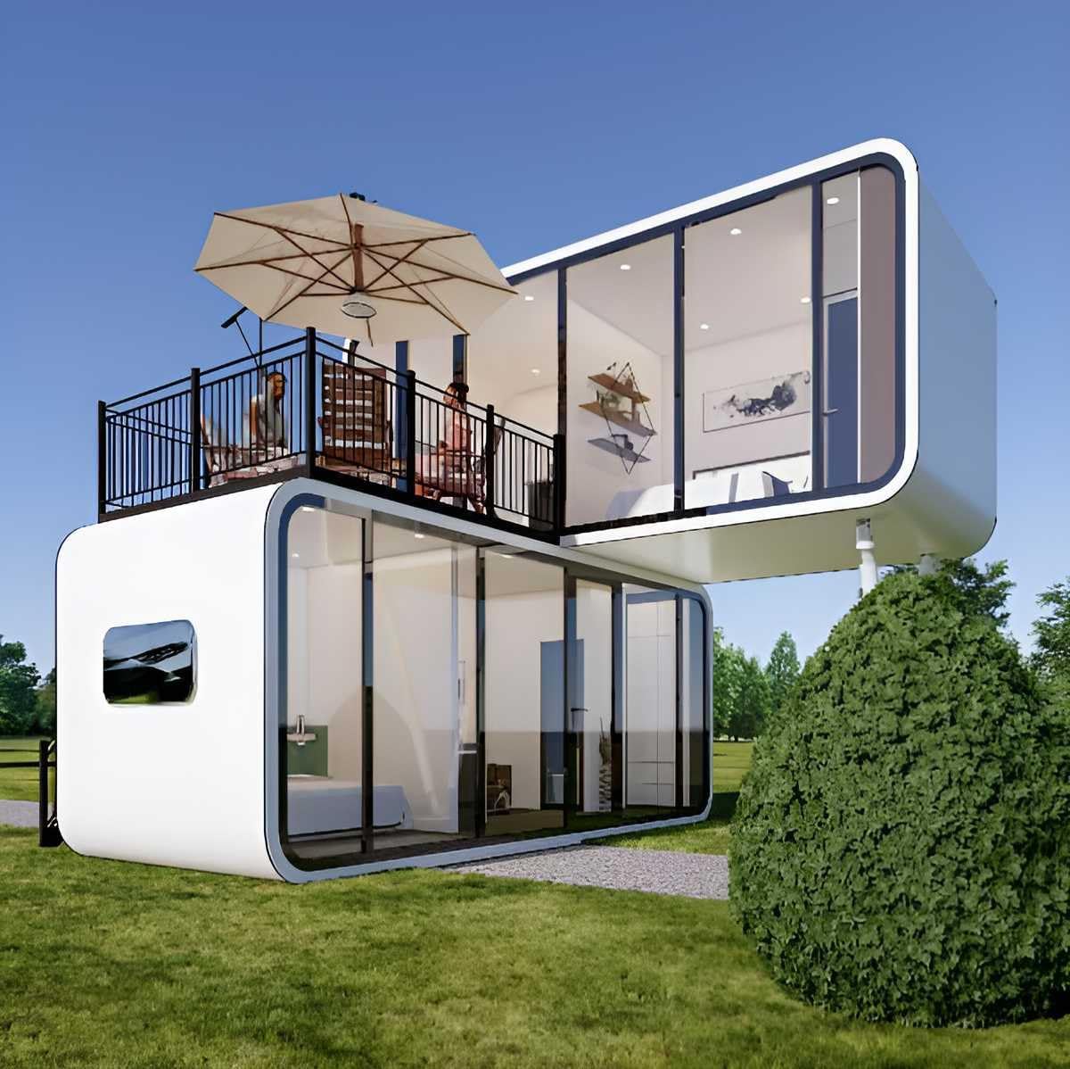 Detachable Luxury 2-Story Tiny House Pod: Space Apple Cabin with Kitchen and Bathroom