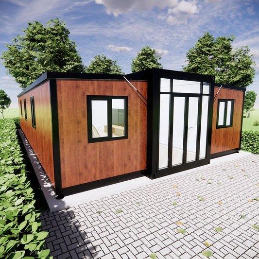 40FT Portable Prefab Tiny House with 3 Bedrooms, Full Bathroom, and Kitchen - Foldable Steel Frame Container Home for Adults