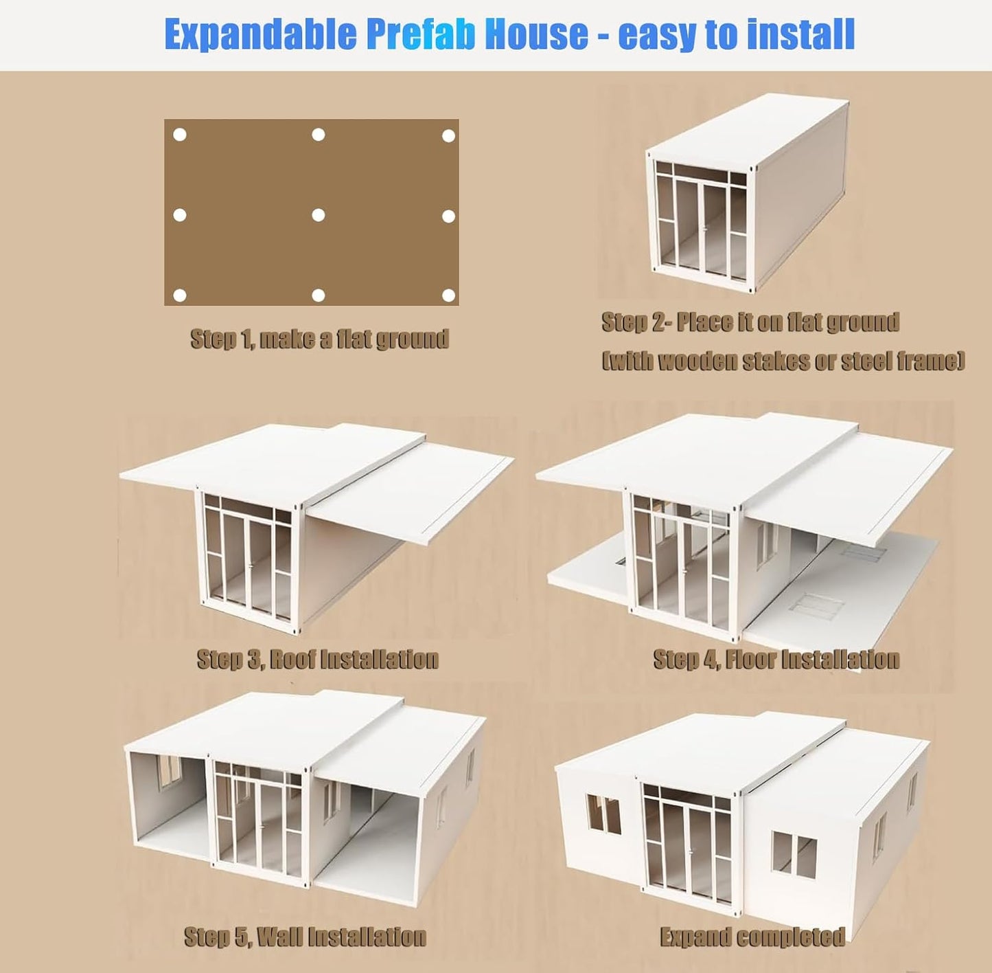 20 FT Foldable Expandable Container Home | 1-Bedroom Prefab Tiny House with Kitchen & Bathroom | Modular Mobile Home for Sale