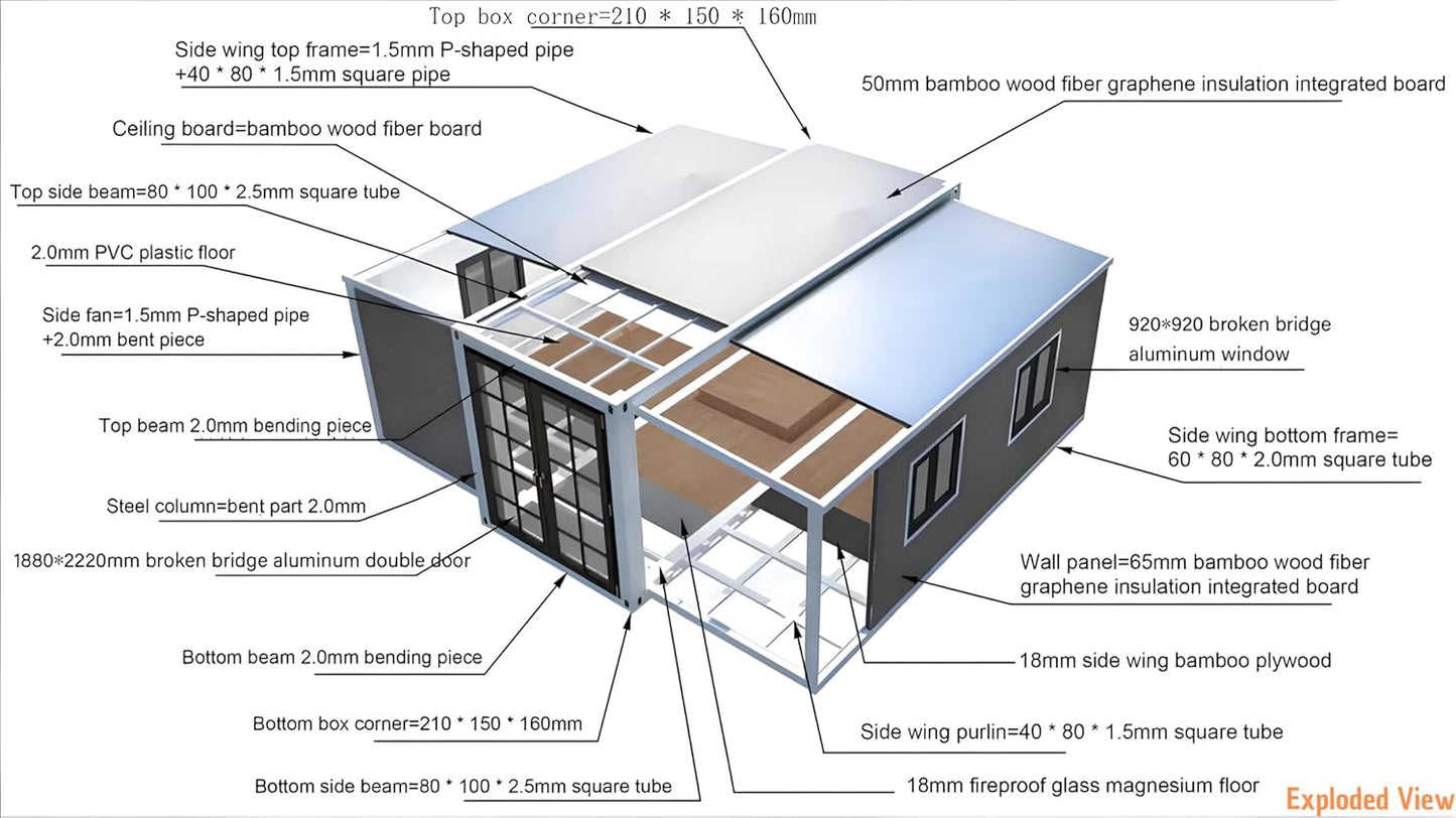 19x20FT Portable Tiny Home with Bathroom & Kitchen | Expandable Prefab Container House for Adults | Foldable Steel Frame Mobile Home for Sale