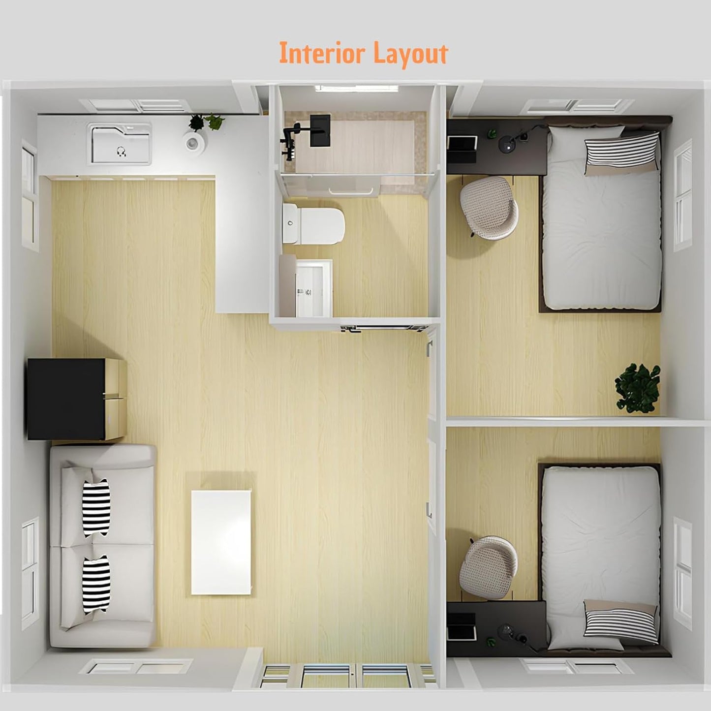 19x20FT Portable Tiny Home with Bathroom & Kitchen | Expandable Prefab Container House for Adults | Foldable Steel Frame Mobile Home for Sale